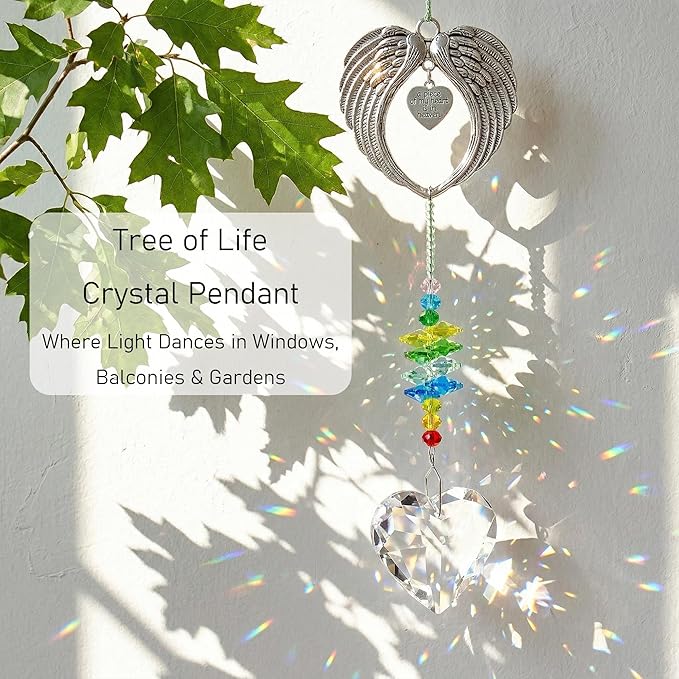 Crystal Angel Wings Suncatcher - A Piece of My Heart is in Heaven Memorial Gift for Women, Sympathy Bereavement Gift for Loss of Loved One, Remembrance Window Decor