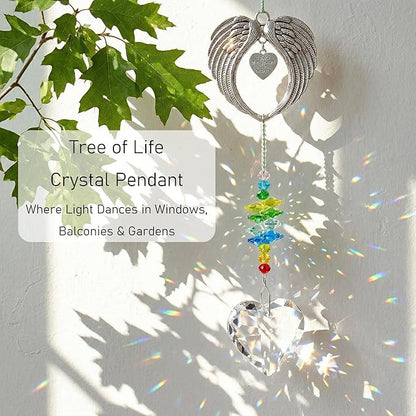 Crystal Angel Wings Suncatcher - A Piece of My Heart is in Heaven Memorial Gift for Women, Sympathy Bereavement Gift for Loss of Loved One, Remembrance Window Decor