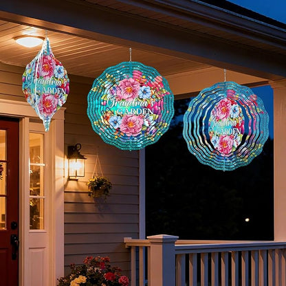 Grandma Gifts for Christmas - Garden Decor Wind Spinner Outdoor 12-Inch 3D Kinetic Stainless Steel Metal Hanging Yard Art - Birthday Gifts for Grandma Gigi Nana Granny for Thanksgiving Mother's Day