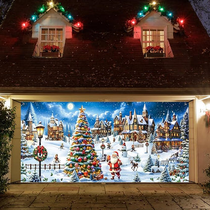 Panelee Christmas Garage Door Decoration 7x16ft Large Christmas Village Garage Door Banner Xmas North Pole Hanging Banner Decoration for Home Yard Xmas Theme Party Outdoor Wall Decor (North Pole)