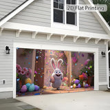 Easter Garage Door Banner Cover, Easter Bunny Colorful Eggs Spring Party Backdrop Decor, Garage Door Cover For Outdoor Yard Holiday Decoration (Cute Bunny)