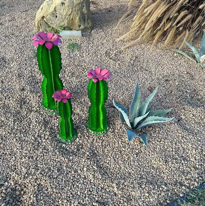 Handmade Blue Myrtle Cactus - Mexican Garden Art, Yard Art, Garden Decor, Indoor/Outdoor Metal Decor, Yard Decoration (Small - 9x11x6)