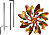 Alpine Corporation 64" Tall Floral Windmill Stake with Jeweled Kinetic Spinner, Green and Orange