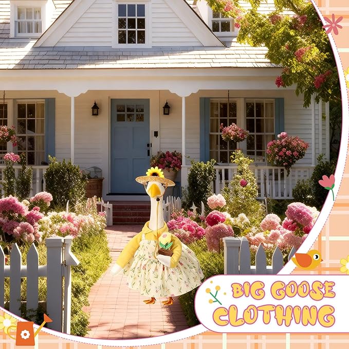 FuWeave Spring Goose Outfit Sunflower Porch Goose Clothes for 23" Large Statue Outdoor Patio Yard Lawn Art Decoration