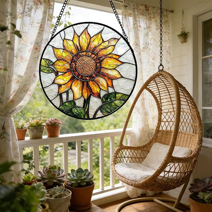 DASTOLL Stained Glass Window Hanging - Sunflower Flower Suncatcher Ready to Hang Window Doors Home Decoration and Christmas, Mother's Day Birthday Gifts for Women, Men, and Mom 11.8x11.8 in