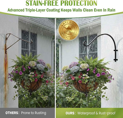 AJART Plant Hanger Bracket Outdoor: 16-Inch Metal Bird Feeder Wall Hooks - 2 Pieces Heavy Duty Plant Hanger Hook for Hanging Flower Baskets