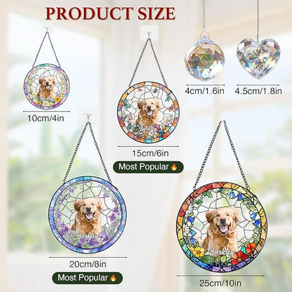 Personalized Pet Stained Glass Suncatcher, Dog Memorial Window Hanging, Sympathy Bereavement Potrait Photo Gift for Loss of Pet, Remembrance Gift for Dog Cat Lovers