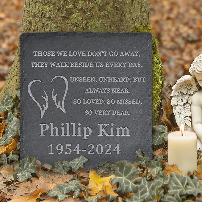 Memorial Garden Stone, VAPCUFF Memorial Stone, Personalized Memorial Gifts, Sympathy Gifts for Loss of Loved One, Bereavement Gift for Loss of Father Mother - Angels Wings, Love Don't Go Away - Square