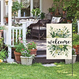 AVOIN colorlife Spring Summer Floral Welcome Garden Flag 12x18 Inch Double Sided Outside, Eucalyptus Seasonal Farmhouse Yard Outdoor Flag