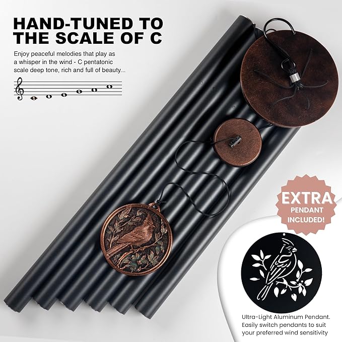 Vanquer Large Wind Chimes for Outside Deep Tone - 46'' Outdoor Clearance, Windchimes Outdoors, Memorial Wind Chimes, Sympathy Gift, Patio, Garden, Home Décor, Vintage Black (46" Cardinal)