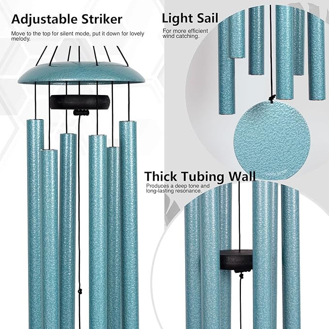 Vanquer Wind Chimes for Outside Deep Tone - 38'' Wind Chimes Outdoor Clearance, Deep Tone, Windchimes Outdoors, Memorial, Sympathy Gifts, Garden Patio Yard, Home Décor (38" Mist Blue)