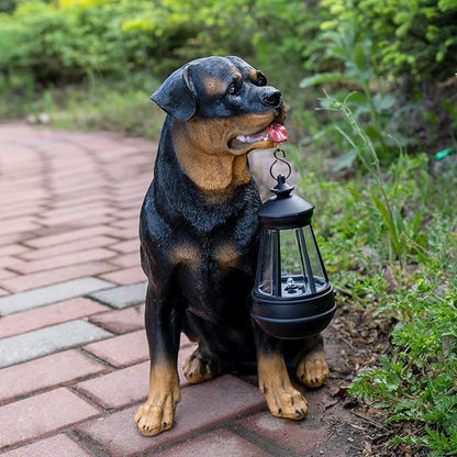 Notakia Resin Dog Rottweiler Statues and Sculptures with Solar Led Home Garden Decoration Windproof Lamp Outdoor Lighting Decor (Rottweiler &LED)
