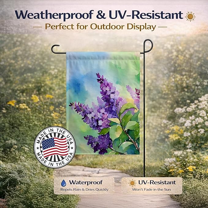 Caroline's Treasures New Hampshire Purple Lilac in Watercolor Garden Flag Mailbox Flag Decorative Yard Flag Banner Outside Patio Artwork Yard Flower Beds, Garden Size, Multicolor