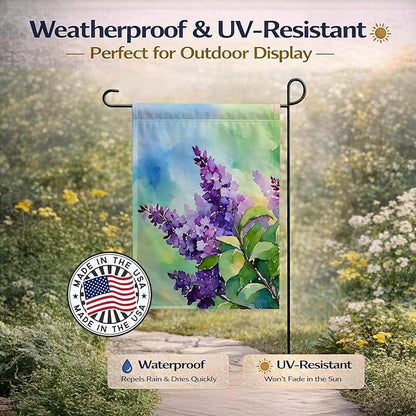 Caroline's Treasures New Hampshire Purple Lilac in Watercolor Garden Flag Mailbox Flag Decorative Yard Flag Banner Outside Patio Artwork Yard Flower Beds, Garden Size, Multicolor
