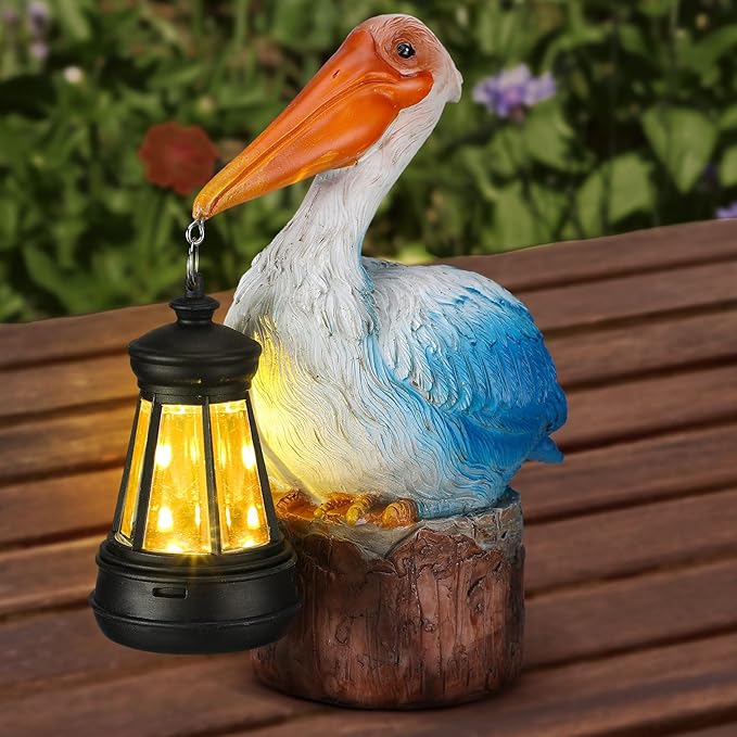 Leinuosen Pelican Garden Decor with Solar Lantern Pelican Solar Light 6.1 Inches/ 15.5 cm Statues for Pool Outside Sculptures & Statues Lights for Lawn Decor Unique Ornament Women Mom Gift