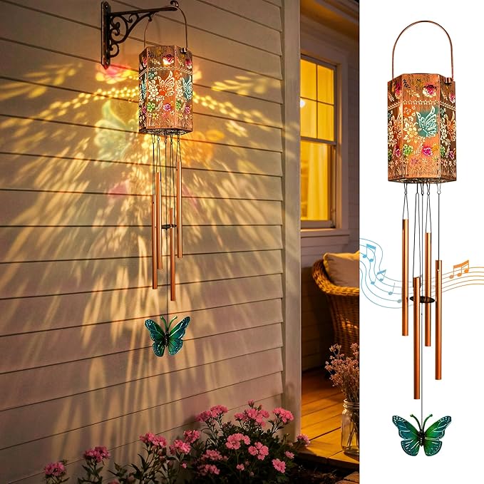 Solar Wind Chimes for Outside - Butterfly Solar Lights Outdoor Decor Gifts for Women Mom Grandma Birthday Housewarming