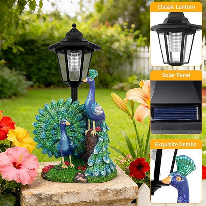 Solar Peacock Decor Outdoor, Garden Statue with Lantern for Patio Lawn Pathway Landscape Decoration Gift Gifts for Mother's Day Birthday Housewarming
