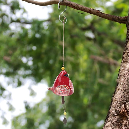 Bird Song Bell Wind Chime, Ceramic Cardinal Fashion Hanging Windchimes for Rustic Music Garden Backyard Church Decoration Porch Outside Outdoor Festival Memorial Gift Witness Friendship (Red)