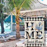 ORTIGIA Beach Garden Flag 12.5 x 18 Inch Double Sided Burlap Home Sweet Home Blue Anchor Starfish Seashell Coastal Ocean Small Yard Flag Summer Holiday Seasonal Outdoor Outside Decoration