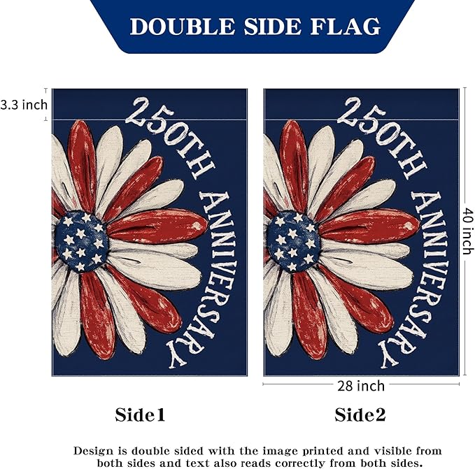 250th Anniversary America Garden Flag, 250 Anniversary USA Flag Patriotic Banner 250 Years of Freedom Yard Sign 4th of July Double-Sided Waterproof 1776-2026 Commemorative Flag 28x40 Inch