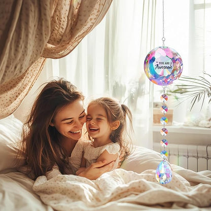 You are Awesome Crystal Suncatcher - K9 Crystal Rainbow Ornament with Engraved Message, 22 Inch Hanging Decor for Home Office Garden, Perfect Gifts for Women on Christmas Birthday(Awesome)