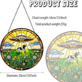 Cow Wildflowers Stained Glass Window Hanging UFO Abduction Sun Catcher Funny Gifts for Women Room Decor Handmade SunCatcher Decoration for Home Window Decor, 7.87inch