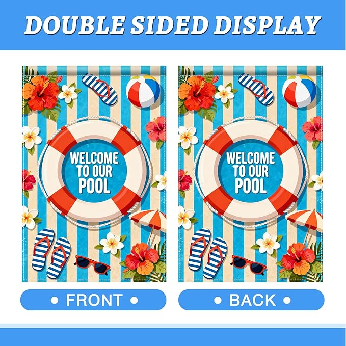 BlissYard Welcome To Our Pool Garden Flag 12x18 Double Sided Vertical Outdoor Summer Poolside Decor Beach Tropical Yard Lawn Patio Pool Party Banner