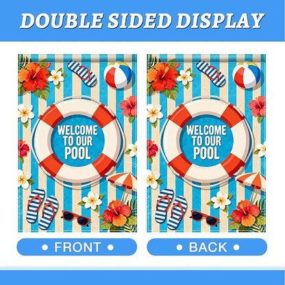 BlissYard Welcome To Our Pool Garden Flag 12x18 Double Sided Vertical Outdoor Summer Poolside Decor Beach Tropical Yard Lawn Patio Pool Party Banner