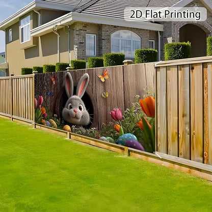 Easter Garage Door Banner Cover, Easter Bunny Colorful Eggs Spring Party Backdrop Decor, Garage Door Cover For Outdoor Yard Holiday Decoration (Cave Bunny)