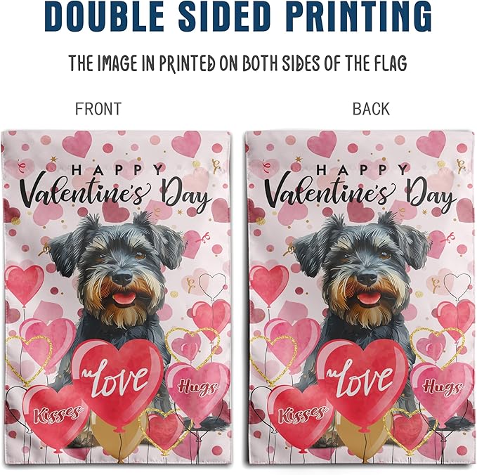 Schnauzer Valentine Garden Flag Valentines Day Flags for Outside 12x18 Double Sided Small Yard Flags Dog Valentine's Day Decor Outdoor Lawn Valentines Banners Front Porch