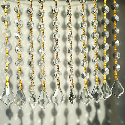 10pcs Crystal Garland Strands Hanging Glass Chandelier Beads Chains Crystal Chandelier Replacements Wedding Decoration for Christmas Party Gold Pinning