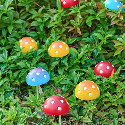Mushroom Decor Fairy-Garden Outdoor Decor - Garden Decor Glow in The Dark Outdoor Spring Patio Shaking Head Yard Decoration 6 PCS Metal Mushroom Yard Stakes (Red2+Blue2+Yellow2)