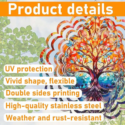 Wind Spinner-3D Stainless Steel Hanging Wind Catchers Kinetic,Hanging Ornament Outdoor Wind Spinner,12Inch Wind Spinners Outdoor Hanging for Gardens and Courtyards (Tree)