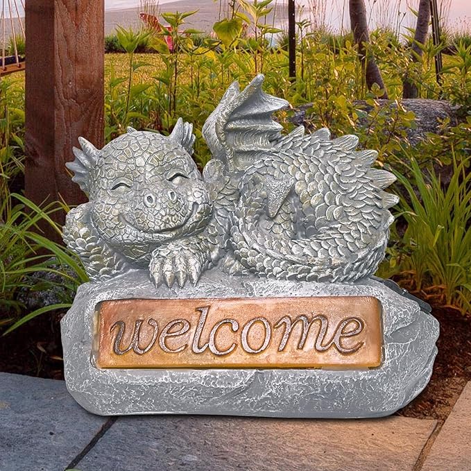 Solar Garden Decorations-Garden Dragon Welcome Display Decorative，Decor for Patio, Yard, Lawn, Pathway, Landescape (Western Dragon Statue)