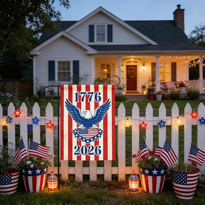 250th Anniversary Garden Flag, Independence Day Garden Flag for Outside, 4th of July Decorations, Patriotic Banner with Eagle and Stripe Design, 12x18 Inch Double-Sided Garden Flags