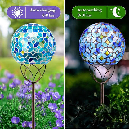 Solar Lights Outdoor Decorative, Solar Gazing Ball Mosaic Garden Stakes Decorative Waterproof Outdoor Lights for Pathway Yard Lawn Decoration (Green)