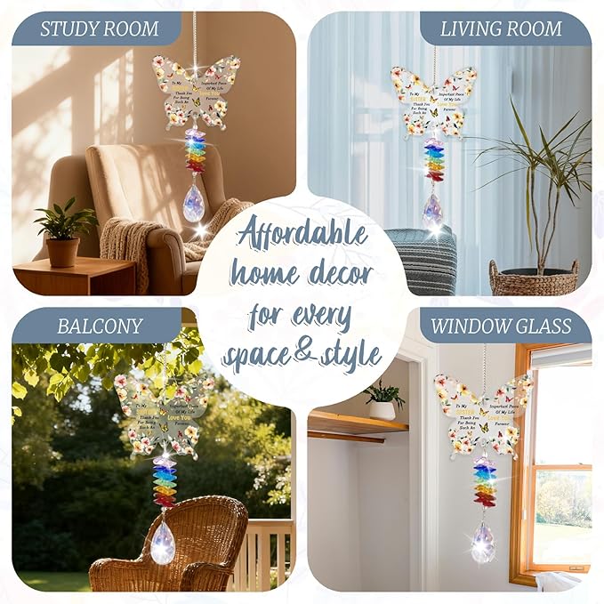 GLOBLELAND Flowers Crystal Suncatcher Gifts for Sisters Butterfly-Shaped Crystal Suncatcher Hanging Ornament Birthday Graduation Anniversary Presents for Sister Bestie Good Friends
