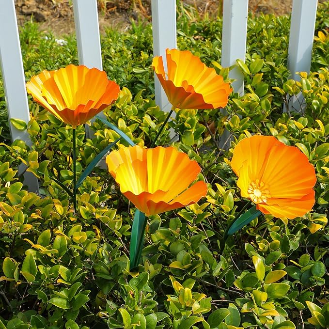 MorningRo 5 Pack Metal Flowers Garden Stake Decor for Outside 25. 2 Inch Metal Flowers Stakes Garden Decorations for Outdoor Yard Patio Lawn Porch Pathway