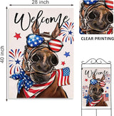 Welcome 4th of July Donkey Patriotic Decorative Flag, America Stars Stripes Firework Garden Yard Outside Decorations, American USA Outdoor Large Home Decor Double Sided 28 x 40