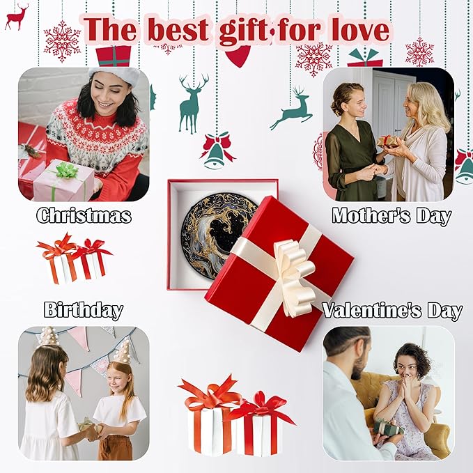 CHATYOUNG Stained Glass Window Hanging Black and Gold Abstract Ocean Waves Large 11.8" - Suncatcher Door Garden Sunroom Sun Catcher Decor Housewarming Christmas Birthday for Mom Grandma Home Owner