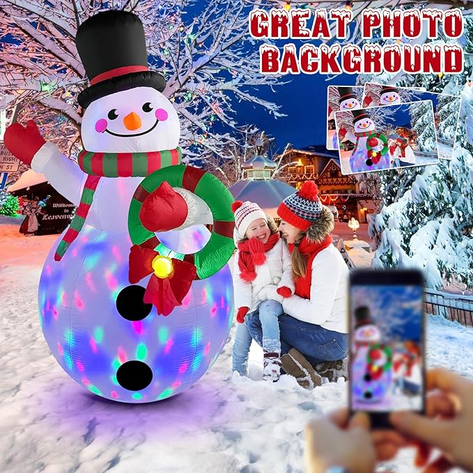 Danxilu 6 FT Christmas Inflatables Snowman Outdoor Decorations with Colorful Rotating LED Lights, Blow up Snow Man Wear Magic Hat with Wreath Xmas Decor for Yard Garden Lawn Porch Holiday Party