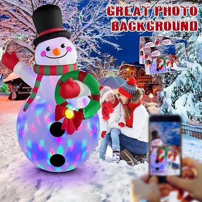 Danxilu 6 FT Christmas Inflatables Snowman Outdoor Decorations with Colorful Rotating LED Lights, Blow up Snow Man Wear Magic Hat with Wreath Xmas Decor for Yard Garden Lawn Porch Holiday Party