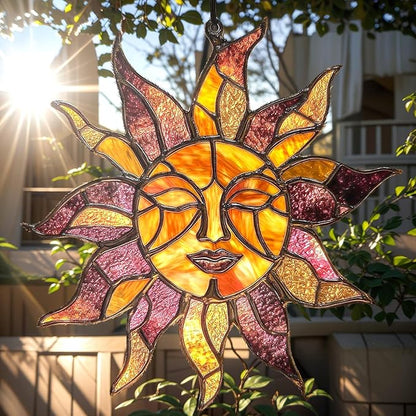 Sun Acrylic Suncatcher, Boho Suncatchers for Window Hanging Ornament, Stained Glass Effect Art Garden Decor for Celestial Lover, Gifts for Mother's Day, Mom, Grandma, Wife, Women, Nana