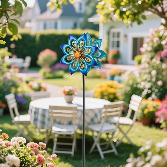 Solar Wind Spinners Outdoor - H60xW13 Metal Yard Art Kinetic Wind Spinners with Colorful LED Crackle Ball, Peacock-Style Windmill for Yard Lawn Garden Decor, Gardening Gifts for Women