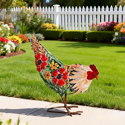 Natelf Hen Decor Metal Rooster Statue Chicken Outdoor Garden Decoration Hollow Out Design Yard Art Lawn Patio Home Sculpture