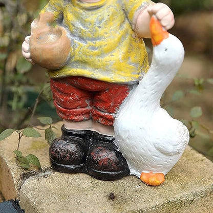 Garden Ornaments Decor Statue Outdoor,Abstract Unique Statue Sculpture Creative Outdoor Garden Courtyard Statue Decoration Ornament,Courtyard Garden Balcony Boy Feeding Goose Statue Feeding