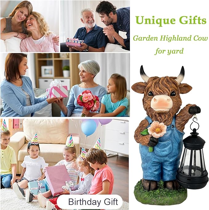 Garden Highland Cow Decor Solar Outdoor Statues - Solar Highland Cow Decor for Yard Garden Patio Lawn Ornaments,Hignland Cow Gifts for Mom,Grandma,Women