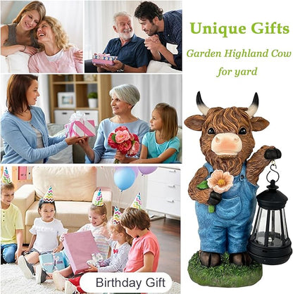 Garden Highland Cow Decor Solar Outdoor Statues - Solar Highland Cow Decor for Yard Garden Patio Lawn Ornaments,Hignland Cow Gifts for Mom,Grandma,Women