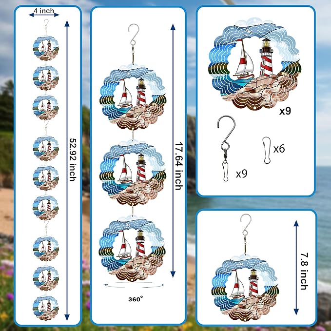 Wind Spinners Outdoor, Bird Repellent，3D Sailing Boat Hanging, 17.5 inches, Kinetic, Stainless-Steel Metal, Indoor and Outdoor Decoration for Garden, Patio, Yard, Gift for Women Mom Wife.