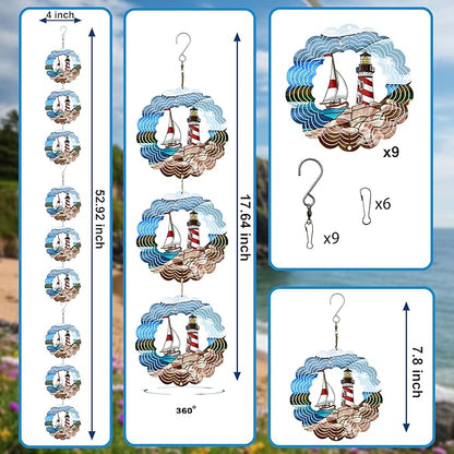Wind Spinners Outdoor, Bird Repellent，3D Sailing Boat Hanging, 17.5 inches, Kinetic, Stainless-Steel Metal, Indoor and Outdoor Decoration for Garden, Patio, Yard, Gift for Women Mom Wife.